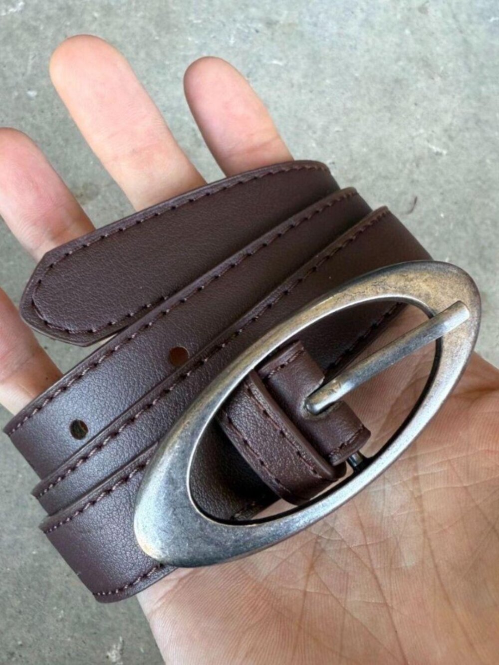 Classic Brown Oval Buckle Everyday Belt